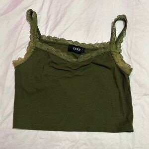 Cider Olive Lace-Trimmed Cropped Tank Top